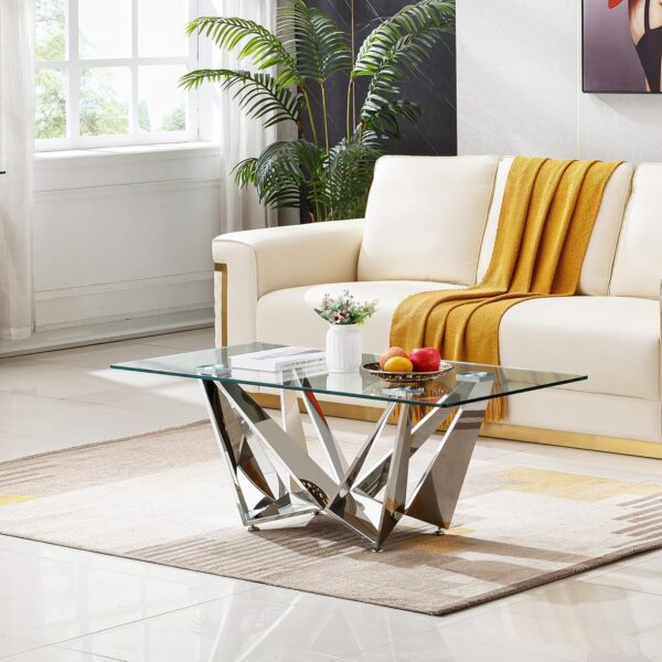 Mesa de centro de cristal plateado