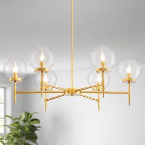 Lámpara Colgante Globo Cristal Dorado 6 Luces 33.5''