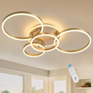 Candelabro Anillos Moderno LED Dorado 4 Anillos 39''