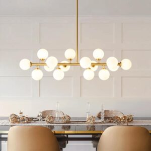 Candelabro Sputnik Lineal Mid Century Vidrio Dorado 16 Luces