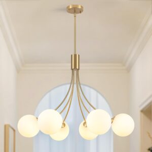 Candelabro Sputnik Mid Century Vidrio Dorado 6 Luces 31.5''