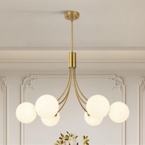 Candelabro Sputnik Mid Century Vidrio Dorado 6 Luces
