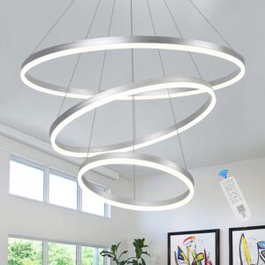 Lámpara Colgante Anillos LED Plateado 3 Anillos D31.5''