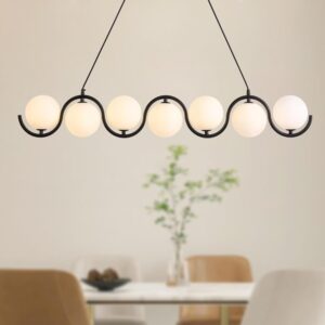 Candelabro Globo Moderno Vidrio Negro 7 Luces 43.3''