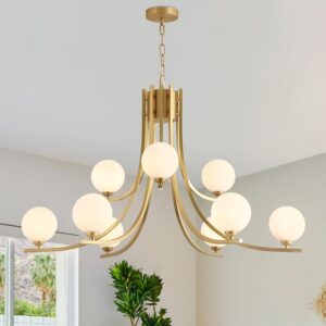 Candelabro Sputnik Vidrio Dorado Blanco 9 Luces