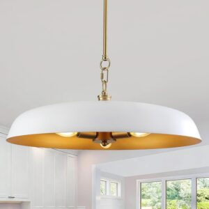 Luz Colgante Mid Century Metal Dorado Blanco 3 Luces 20''