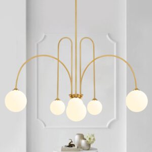 Candelabro Sputnik Mid Century Vidrio Dorado 6 Luces L49''