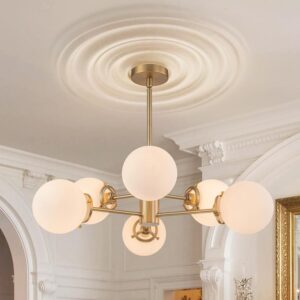 Candelabro Sputnik Mid Century Vidrio Blanco 6 Luces