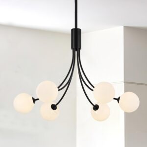 Candelabro Sputnik Mid Century Cristal Negro 6 Luces