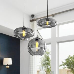 Lámpara Colgante Globo Moderna Cristal Gris 3 Luces