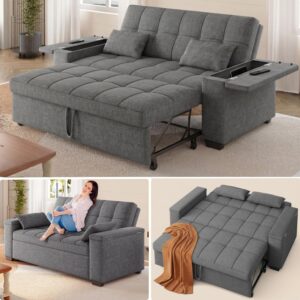 Sofá Cama 3 En 1 Extraíble 63.6 Pulgadas Biplaza Lino Gris Almacenamiento
