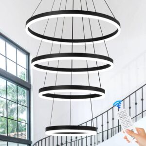 Lámpara Colgante Anillos Moderna LED Negro 4 Anillos D23.6''