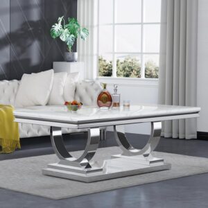 Mesa Auxiliar Rectangular Mármol Plateado