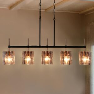 Candelabro Lineal Moderno Vidrio Gris Ahumado 5 Luces 39''