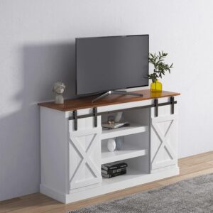 Soporte de TV Blanco de Medio Siglo con Puerta Corrediza