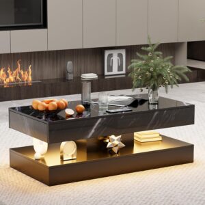 EROMMY Mesa Auxiliar LED Alto Brillo Almacenamiento Cajones