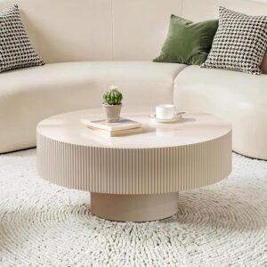 Mesa de Centro Redonda Madera Acanalada