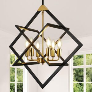 Lámpara Colgante Moderna Negro/Dorado 6 Luces 24''