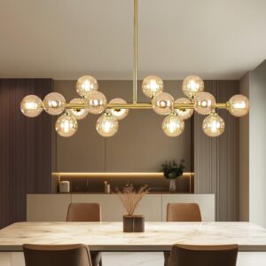 GC-02 Candelabro Sputnik Lineal Cristal Dorado 16 Luces