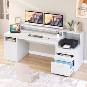 YOMILUVE Escritorio Ejecutivo Con Cajones Con Archivador Con Almacenamiento, Blanco