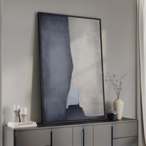 Lienzo abstracto azul, gris, 24 x 36" con marco