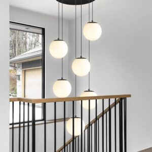 Lámpara Colgante Globo Vidrio Negro Blanco 6 Luces 87''