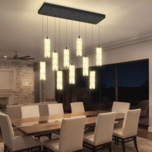 ykolupty Lámpara Colgante Lineal LED Cristal 10 Luces