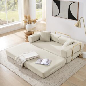 Sofá Cama Futón 4 En 1 Extraíble Plegable 78 Pulgadas Biplaza Pana Sin Estructura