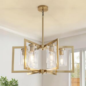 Lámpara Colgante Moderna Vidrio Metal Dorado 6 Luces 24''