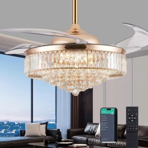 Ventilador de Techo 52" Moderno con Luz Control Remoto Aspas Retráctiles Regulable