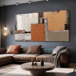 Artexist Lienzo abstracto marrón, naranja, 29 x 58"