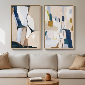 Set 2 lienzos abstractos, 24 x 36" con marco