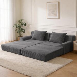 Sofá Cama Futón Extraíble Plegable 79 Pulgadas Biplaza Pana Gris Sin Estructura