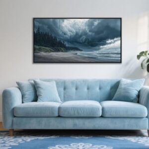 YDYSUNE Lienzo enmarcado paisaje marino playa olas bosque azul marino