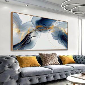 HUADAOART Lienzo abstracto azul, 24 x 48" con marco