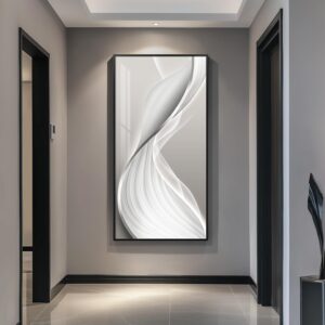 Impresión abstracta gris, plateado, 30 x 60" con marco