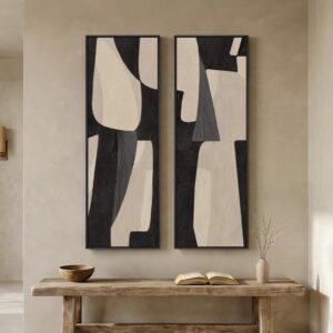 Set 2 lienzos abstractos beige con marco