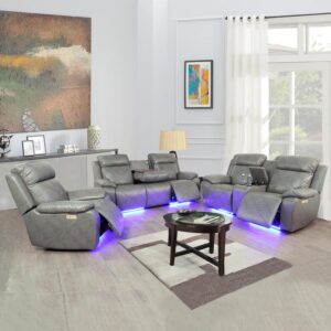 A Ainehome Juego de Sofás Reclinables 3 Piezas Eléctrico Gris