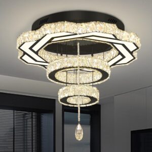 Flashing God Candelabro de Cristal 24" Moderno Regulable Perfil Bajo Negro