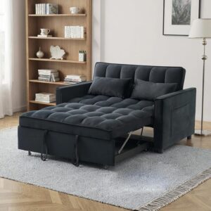 Sofá Cama 3 En 1 Extraíble Plegable Terciopelo Negro Respaldo Ajustable