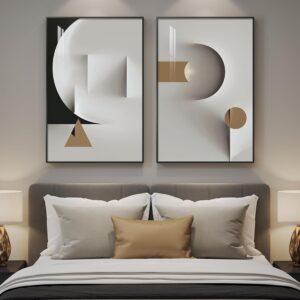 Set 2 impresiones modernas minimalistas blanco y negro, 24 x 36" con marco