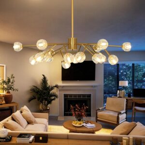 Depuley Candelabro Sputnik Cristal Dorado 18 Luces