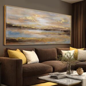 Lienzo abstracto dorado, 39 x 86" con marco