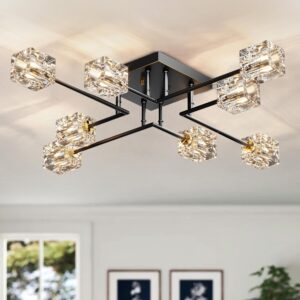 Candelabro Sputnik Moderno Cristal Negro/Dorado 8 Luces