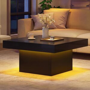 Giantex Mesa Auxiliar Cuadrada Madera LED Negro