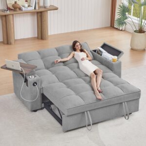 Sofá Cama Futón 3 En 1 Extraíble Plegable 65 Pulgadas Felpilla Mesa Auxiliar