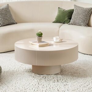 Mesa Auxiliar Redonda Acanalada Industrial Mid-Century