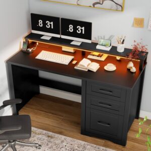Vabches Escritorio Ejecutivo Con Cajones Con Archivador Con Carga USB Con LED