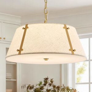 Lámpara Tambor Onda Moderna Lino Dorado 4 Luces 18''