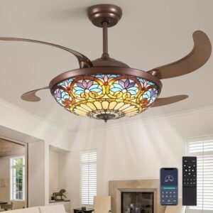 Tiffany Ventilador de Techo Tiffany 52" Vintage Aspas Retráctiles Reversible